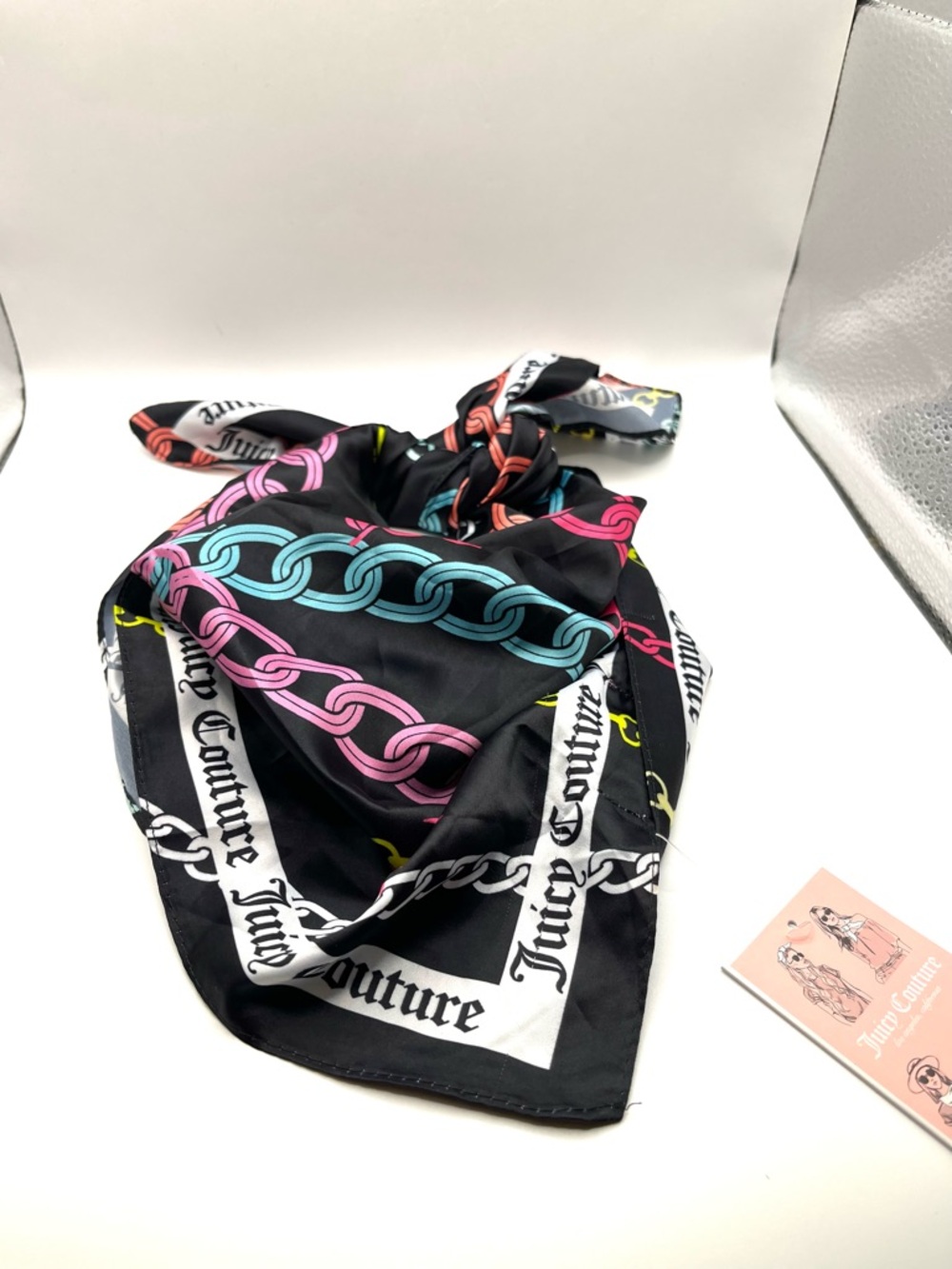 Juicy Couture Black Scarf with Neon Chain Print - Picture 5 of 15